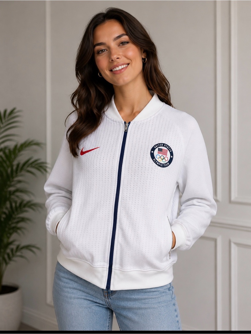 Nike Women's NSW Team USA Olympic White Knit Jacket